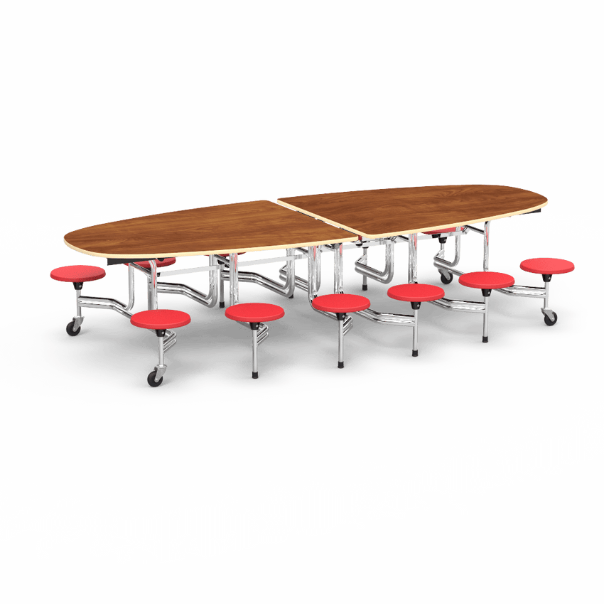 Virco MTS Series Ellipse Mobile Cafeteria Stool Table 45"W x 120"L x 29"H with 15" Seat Height - 12 Stools (MTSE15271012) - SchoolOutlet