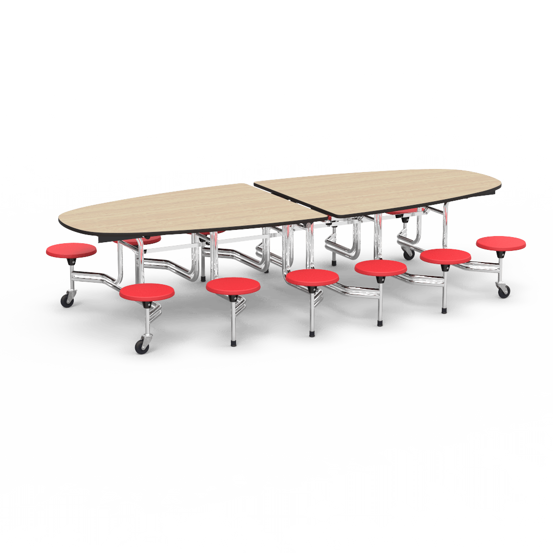 Virco MTS Series Ellipse Mobile Cafeteria Stool Table 45"W x 120"L x 29"H with 15" Seat Height - 12 Stools (MTSE15271012) - SchoolOutlet