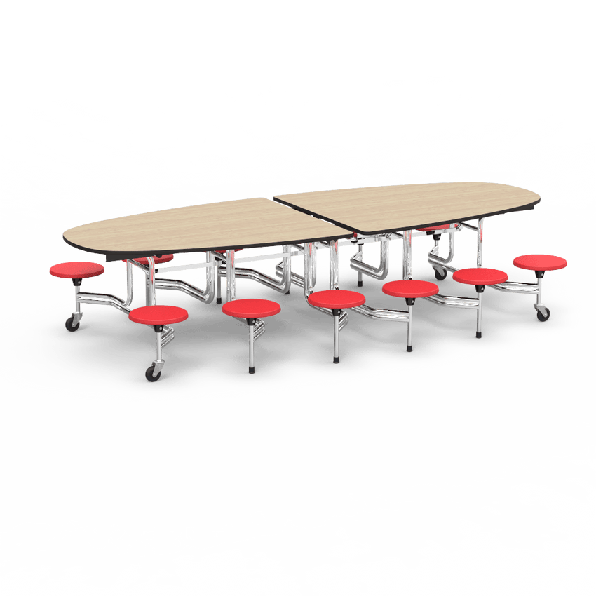 Virco MTS Series Ellipse Mobile Cafeteria Stool Table 45"W x 120"L x 29"H with 15" Seat Height - 12 Stools (MTSE15271012) - SchoolOutlet