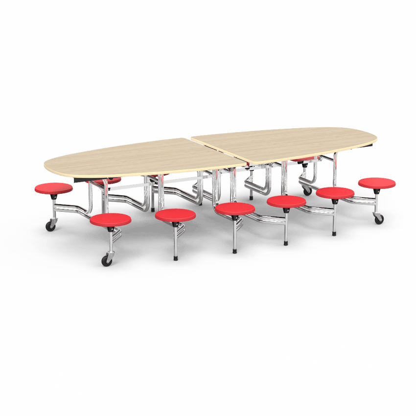 Virco MTS Series Ellipse Mobile Cafeteria Stool Table 45"W x 120"L x 29"H with 15" Seat Height - 12 Stools (MTSE15271012) - SchoolOutlet