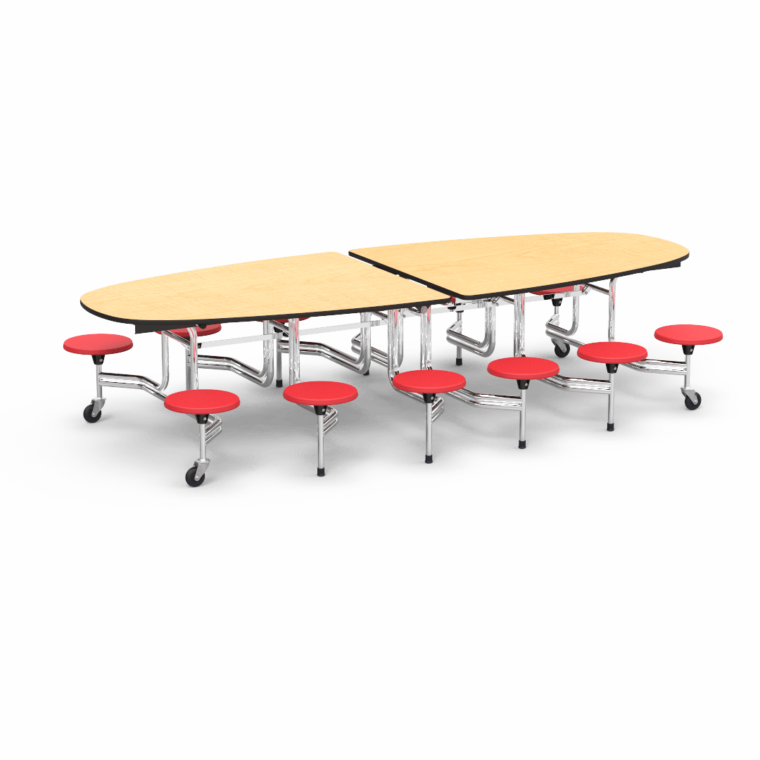 Virco MTS Series Ellipse Mobile Cafeteria Stool Table 45"W x 120"L x 29"H with 15" Seat Height - 12 Stools (MTSE15271012) - SchoolOutlet