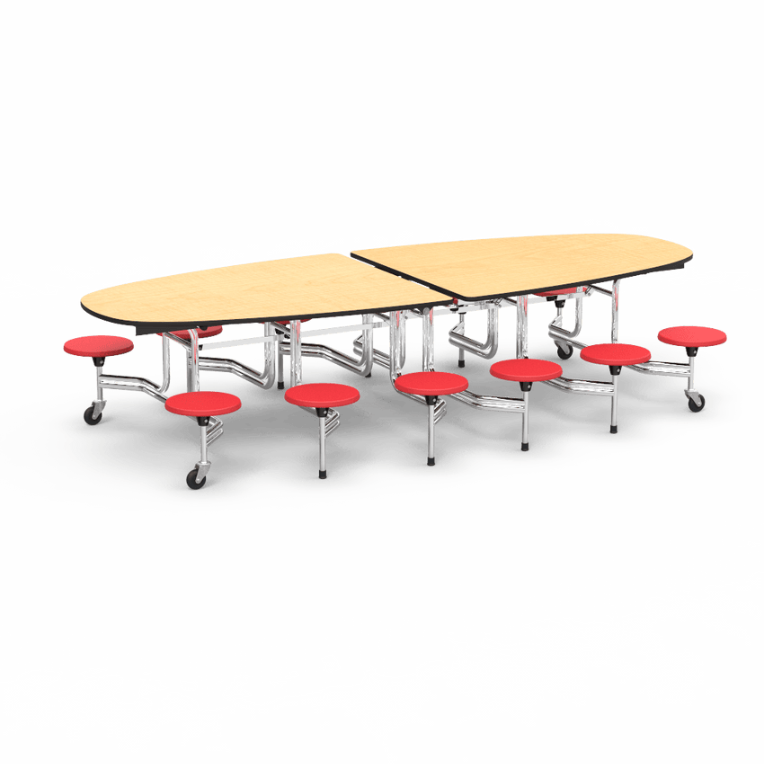 Virco MTS Series Ellipse Mobile Cafeteria Stool Table 45"W x 120"L x 29"H with 15" Seat Height - 12 Stools (MTSE15271012) - SchoolOutlet