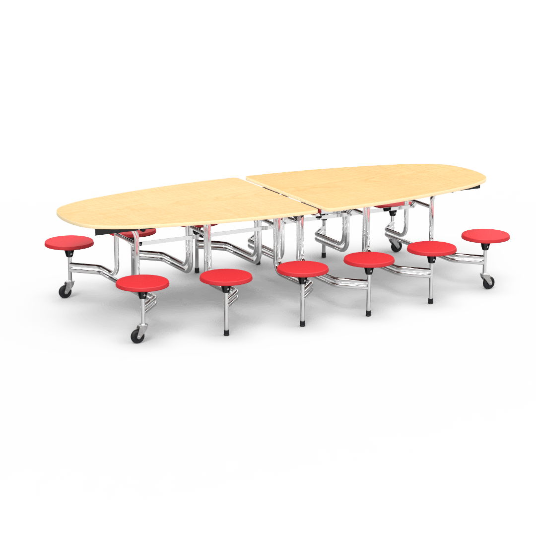 Virco MTS Series Ellipse Mobile Cafeteria Stool Table 45"W x 120"L x 29"H with 15" Seat Height - 12 Stools (MTSE15271012) - SchoolOutlet