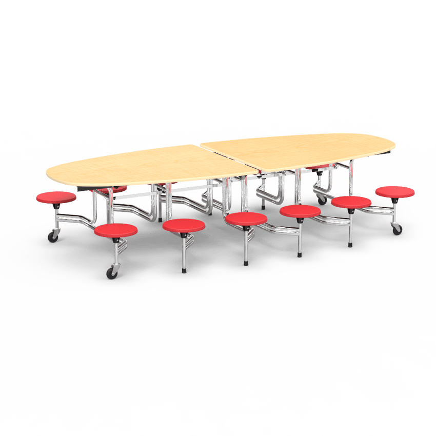 Virco MTS Series Ellipse Mobile Cafeteria Stool Table 45"W x 120"L x 29"H with 15" Seat Height - 12 Stools (MTSE15271012) - SchoolOutlet