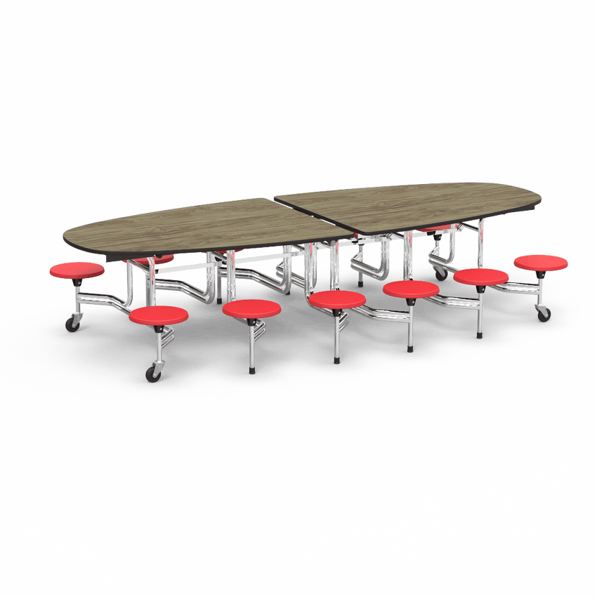 Virco MTS Series Ellipse Mobile Cafeteria Stool Table 45"W x 120"L x 29"H with 15" Seat Height - 12 Stools (MTSE15271012) - SchoolOutlet