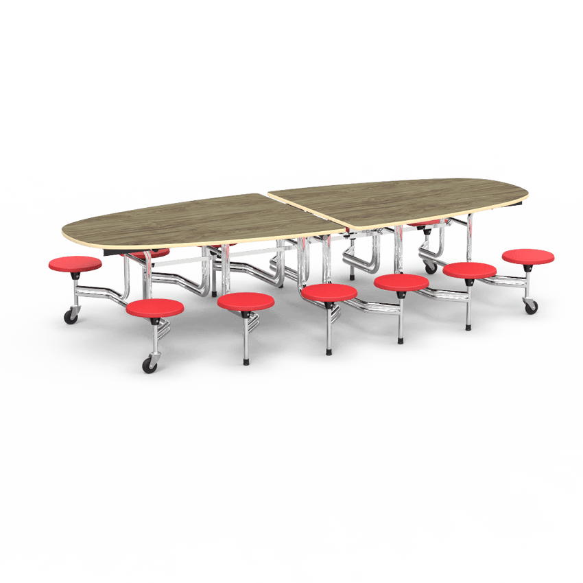Virco MTS Series Ellipse Mobile Cafeteria Stool Table 45"W x 120"L x 29"H with 15" Seat Height - 12 Stools (MTSE15271012) - SchoolOutlet
