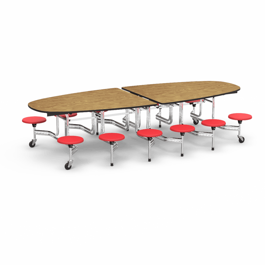 Virco MTS Series Ellipse Mobile Cafeteria Stool Table 45"W x 120"L x 29"H with 15" Seat Height - 12 Stools (MTSE15271012) - SchoolOutlet