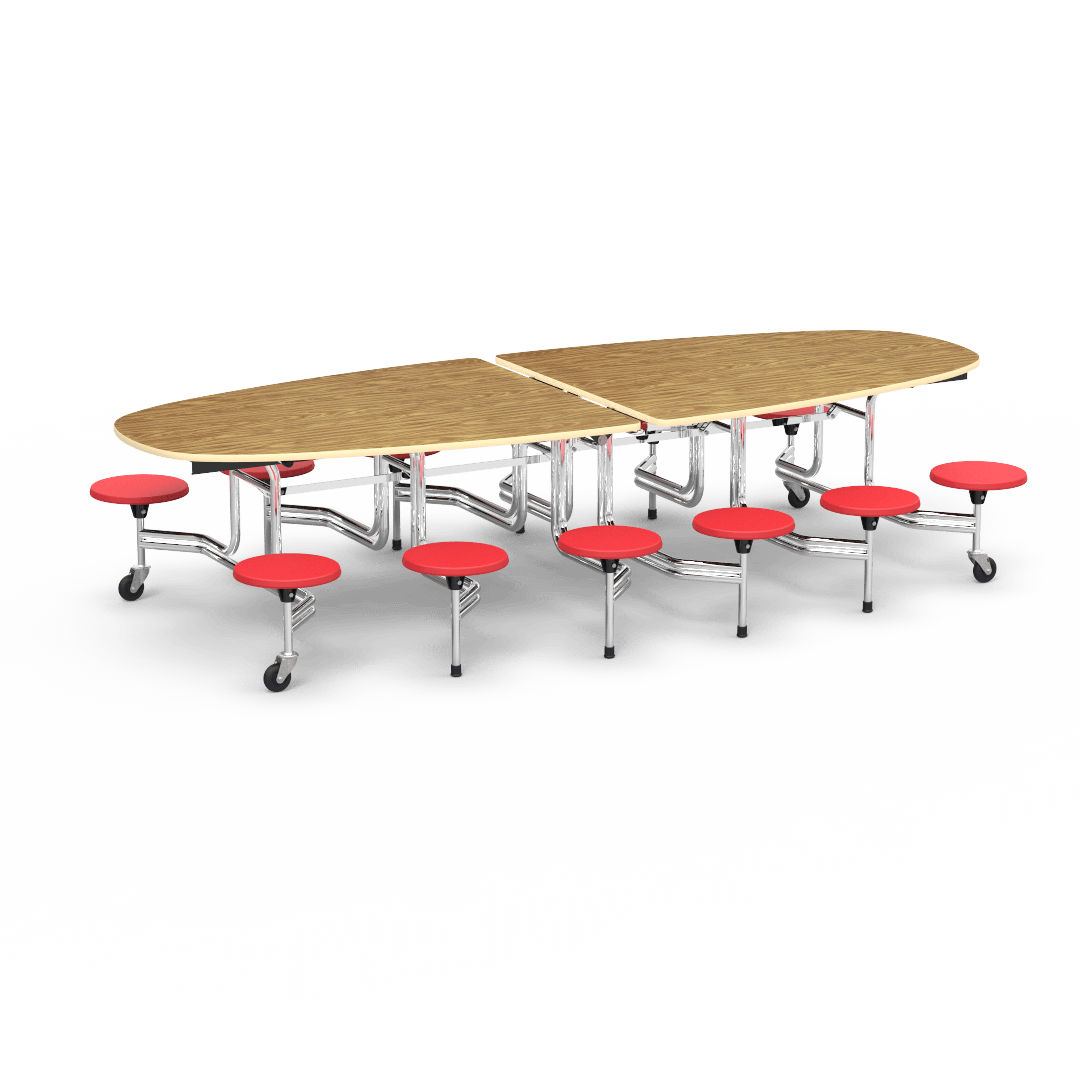 Virco MTS Series Ellipse Mobile Cafeteria Stool Table 45"W x 120"L x 29"H with 15" Seat Height - 12 Stools (MTSE15271012) - SchoolOutlet