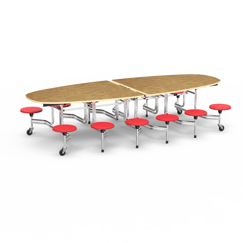Virco MTS Series Ellipse Mobile Cafeteria Stool Table 45"W x 120"L x 29"H with 15" Seat Height - 12 Stools (MTSE15271012) - SchoolOutlet