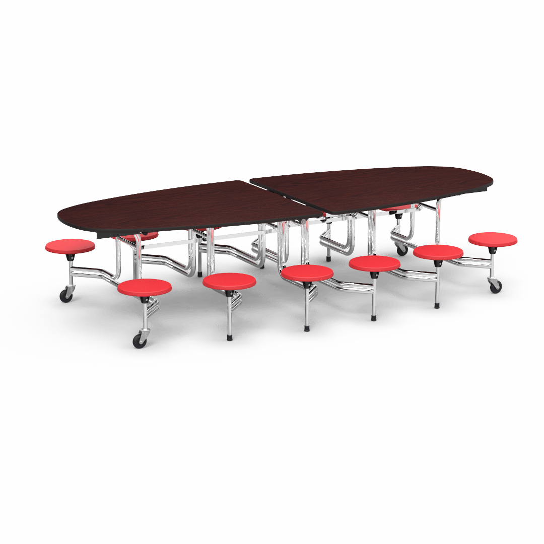 Virco MTS Series Ellipse Mobile Cafeteria Stool Table 45"W x 120"L x 29"H with 15" Seat Height - 12 Stools (MTSE15271012) - SchoolOutlet