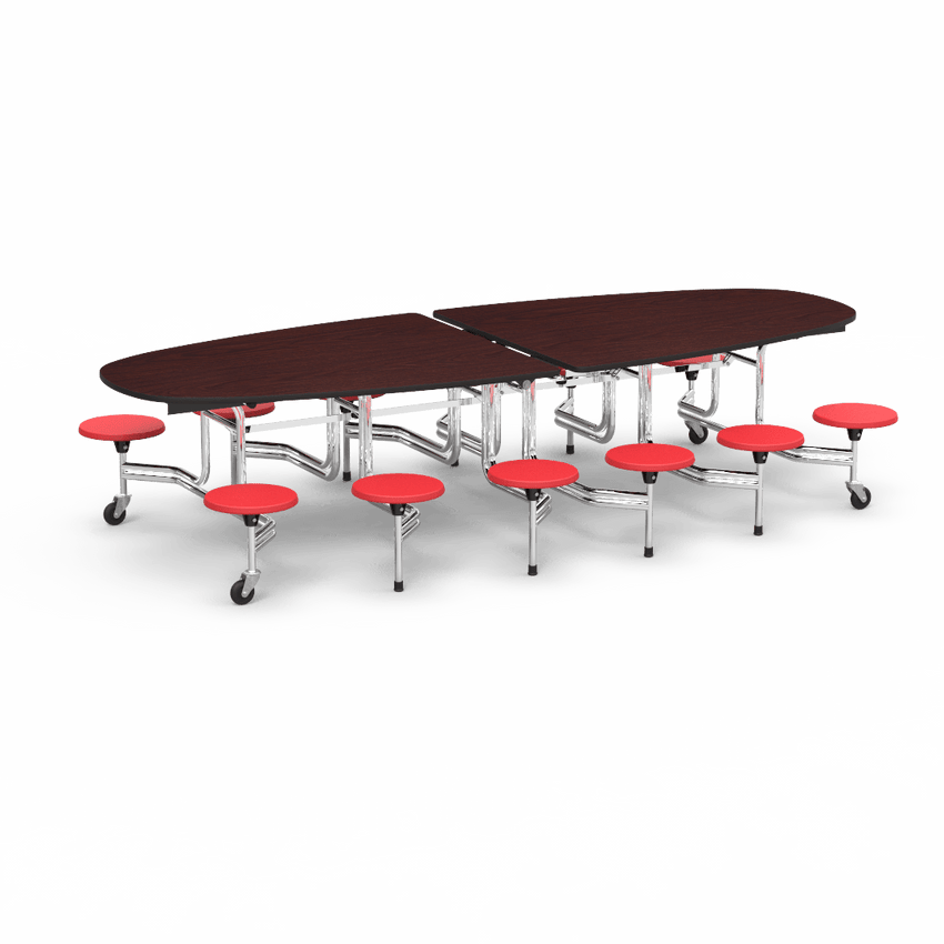 Virco MTS Series Ellipse Mobile Cafeteria Stool Table 45"W x 120"L x 29"H with 15" Seat Height - 12 Stools (MTSE15271012) - SchoolOutlet