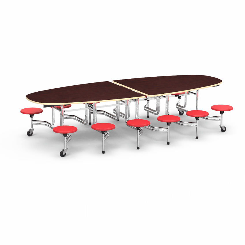 Virco MTS Series Ellipse Mobile Cafeteria Stool Table 45"W x 120"L x 29"H with 15" Seat Height - 12 Stools (MTSE15271012) - SchoolOutlet