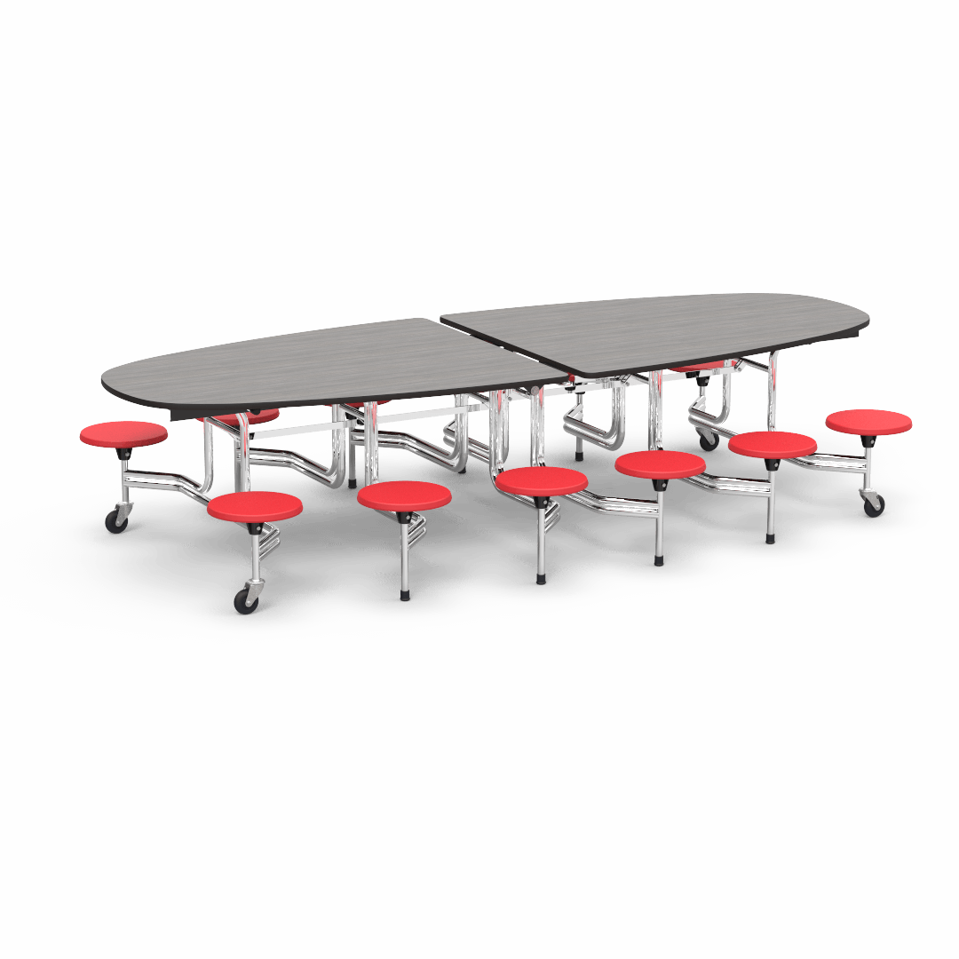 Virco MTS Series Ellipse Mobile Cafeteria Stool Table 45"W x 120"L x 29"H with 15" Seat Height - 12 Stools (MTSE15271012) - SchoolOutlet