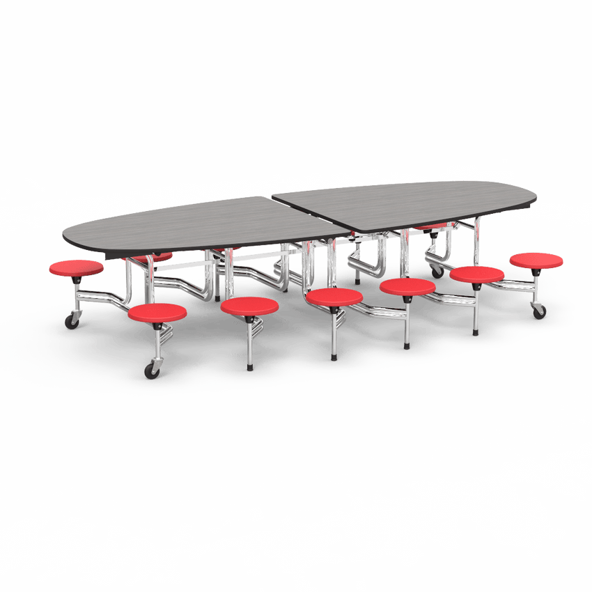 Virco MTS Series Ellipse Mobile Cafeteria Stool Table 45"W x 120"L x 29"H with 15" Seat Height - 12 Stools (MTSE15271012) - SchoolOutlet