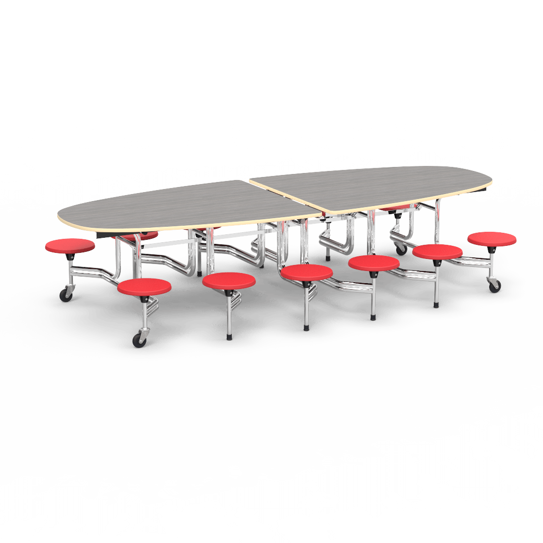 Virco MTS Series Ellipse Mobile Cafeteria Stool Table 45"W x 120"L x 29"H with 15" Seat Height - 12 Stools (MTSE15271012) - SchoolOutlet