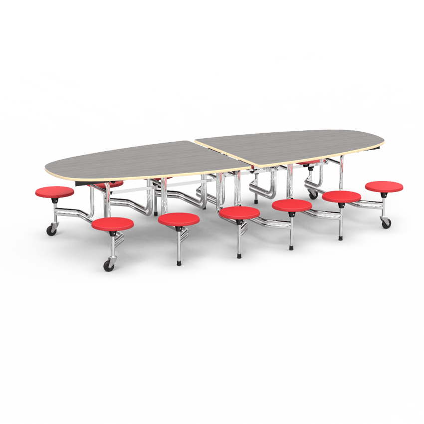 Virco MTS Series Ellipse Mobile Cafeteria Stool Table 45"W x 120"L x 29"H with 15" Seat Height - 12 Stools (MTSE15271012) - SchoolOutlet