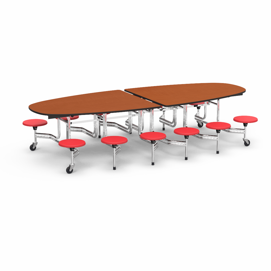 Virco MTS Series Ellipse Mobile Cafeteria Stool Table 45"W x 120"L x 29"H with 15" Seat Height - 12 Stools (MTSE15271012) - SchoolOutlet