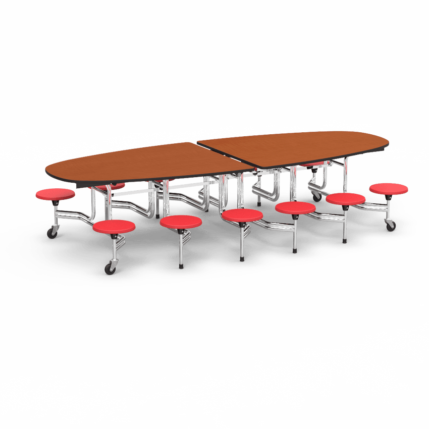 Virco MTS Series Ellipse Mobile Cafeteria Stool Table 45"W x 120"L x 29"H with 15" Seat Height - 12 Stools (MTSE15271012) - SchoolOutlet