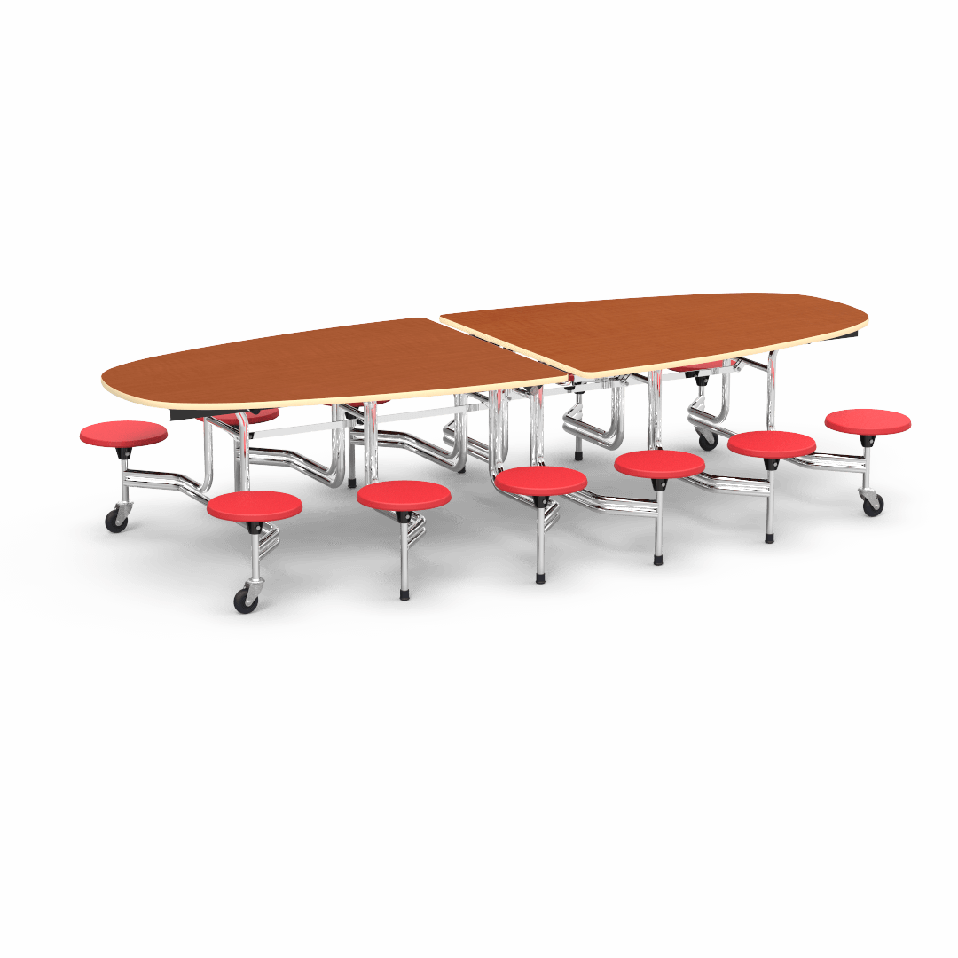 Virco MTS Series Ellipse Mobile Cafeteria Stool Table 45"W x 120"L x 29"H with 15" Seat Height - 12 Stools (MTSE15271012) - SchoolOutlet