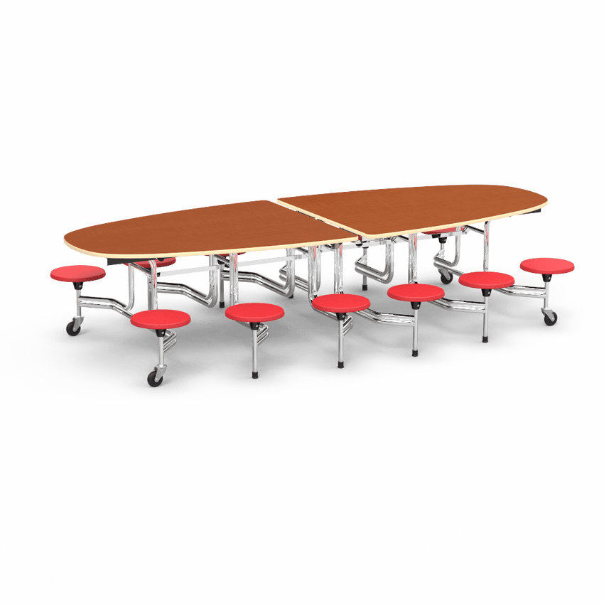 Virco MTS Series Ellipse Mobile Cafeteria Stool Table 45"W x 120"L x 29"H with 15" Seat Height - 12 Stools (MTSE15271012) - SchoolOutlet