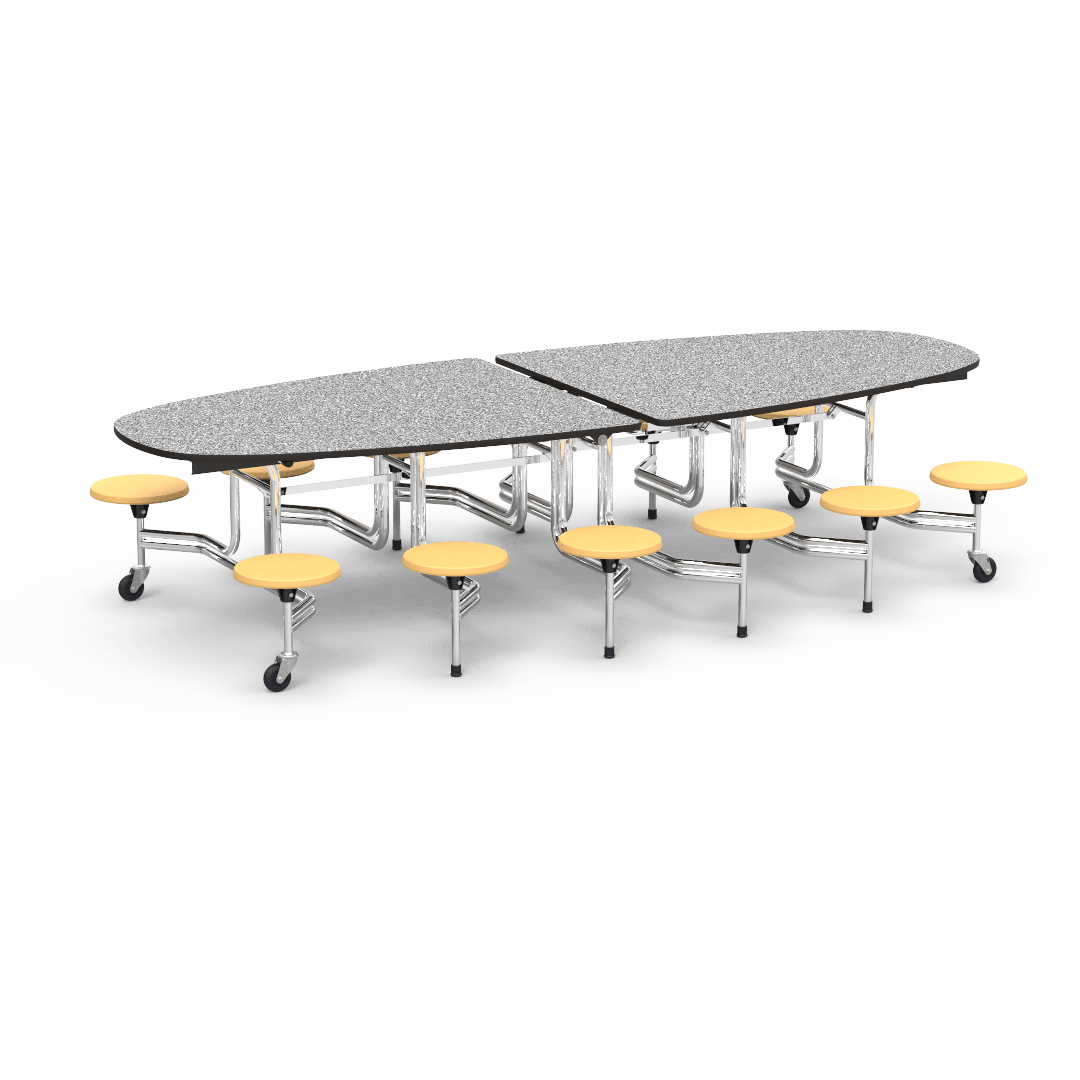Virco MTS Series Ellipse Mobile Cafeteria Stool Table 45"W x 120"L x 29"H with 15" Seat Height - 12 Stools (MTSE15271012) - SchoolOutlet