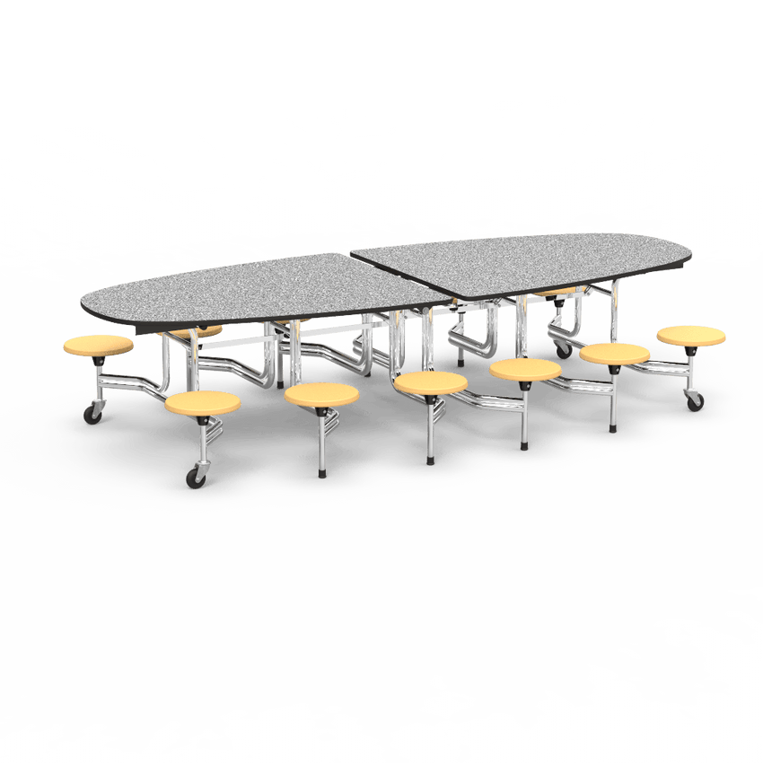 Virco MTS Series Ellipse Mobile Cafeteria Stool Table 45"W x 120"L x 29"H with 15" Seat Height - 12 Stools (MTSE15271012) - SchoolOutlet
