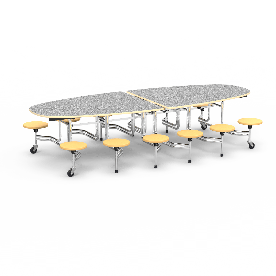 Virco MTS Series Ellipse Mobile Cafeteria Stool Table 45"W x 120"L x 29"H with 15" Seat Height - 12 Stools (MTSE15271012) - SchoolOutlet