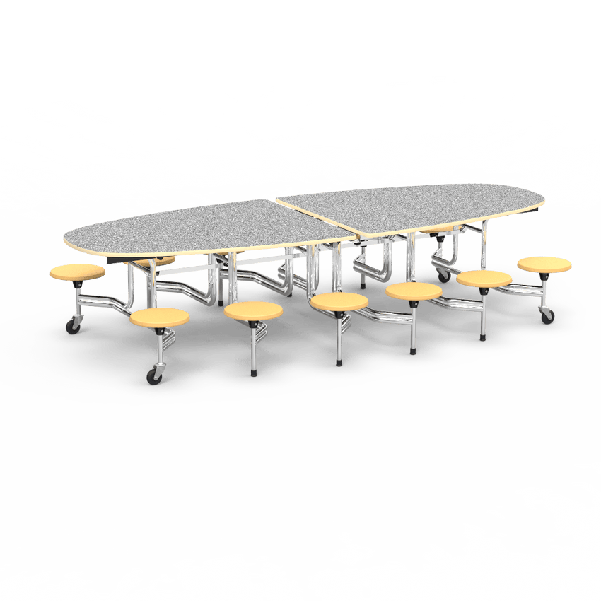 Virco MTS Series Ellipse Mobile Cafeteria Stool Table 45"W x 120"L x 29"H with 15" Seat Height - 12 Stools (MTSE15271012) - SchoolOutlet