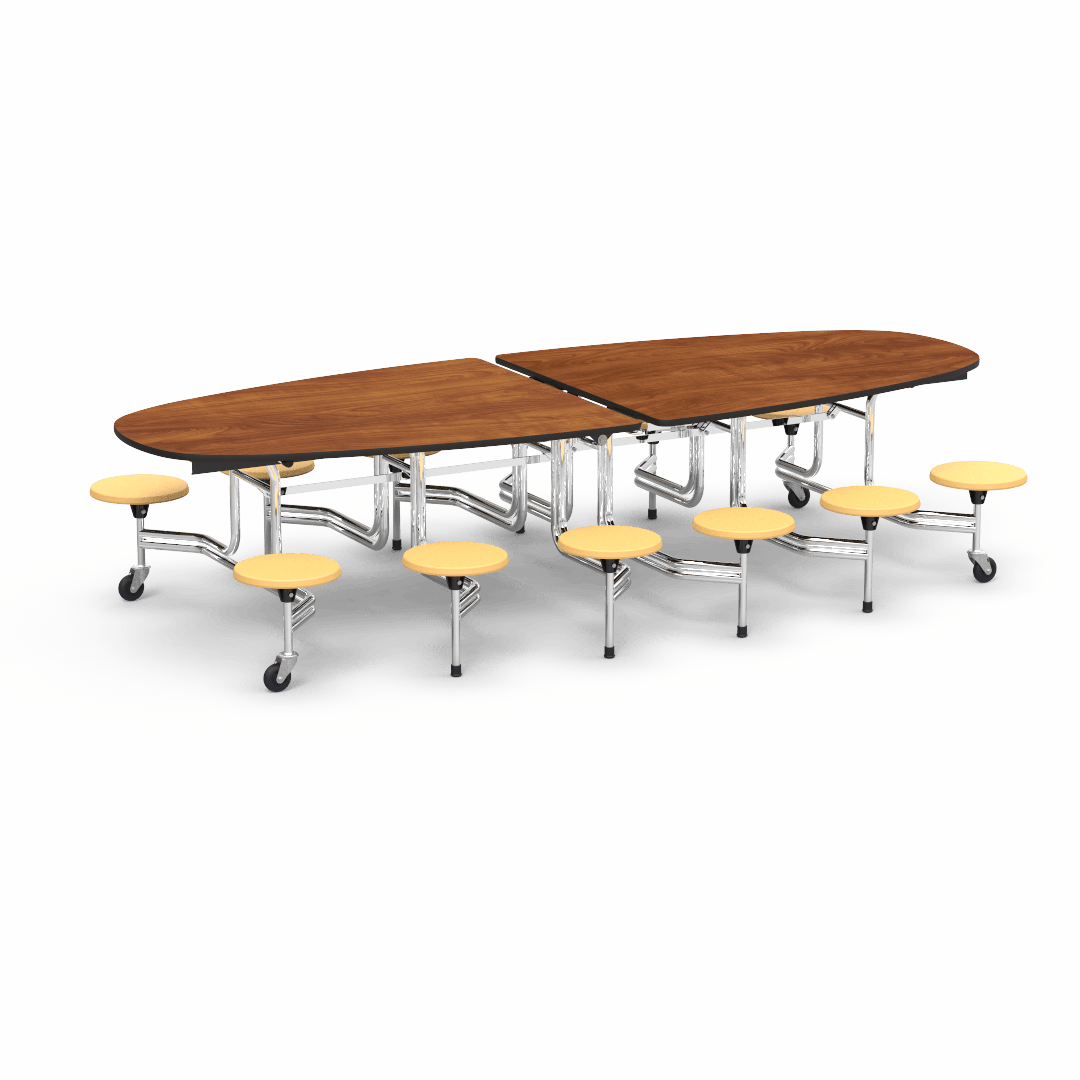Virco MTS Series Ellipse Mobile Cafeteria Stool Table 45"W x 120"L x 29"H with 15" Seat Height - 12 Stools (MTSE15271012) - SchoolOutlet