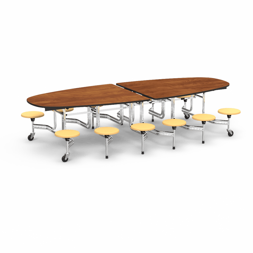 Virco MTS Series Ellipse Mobile Cafeteria Stool Table 45"W x 120"L x 29"H with 15" Seat Height - 12 Stools (MTSE15271012) - SchoolOutlet