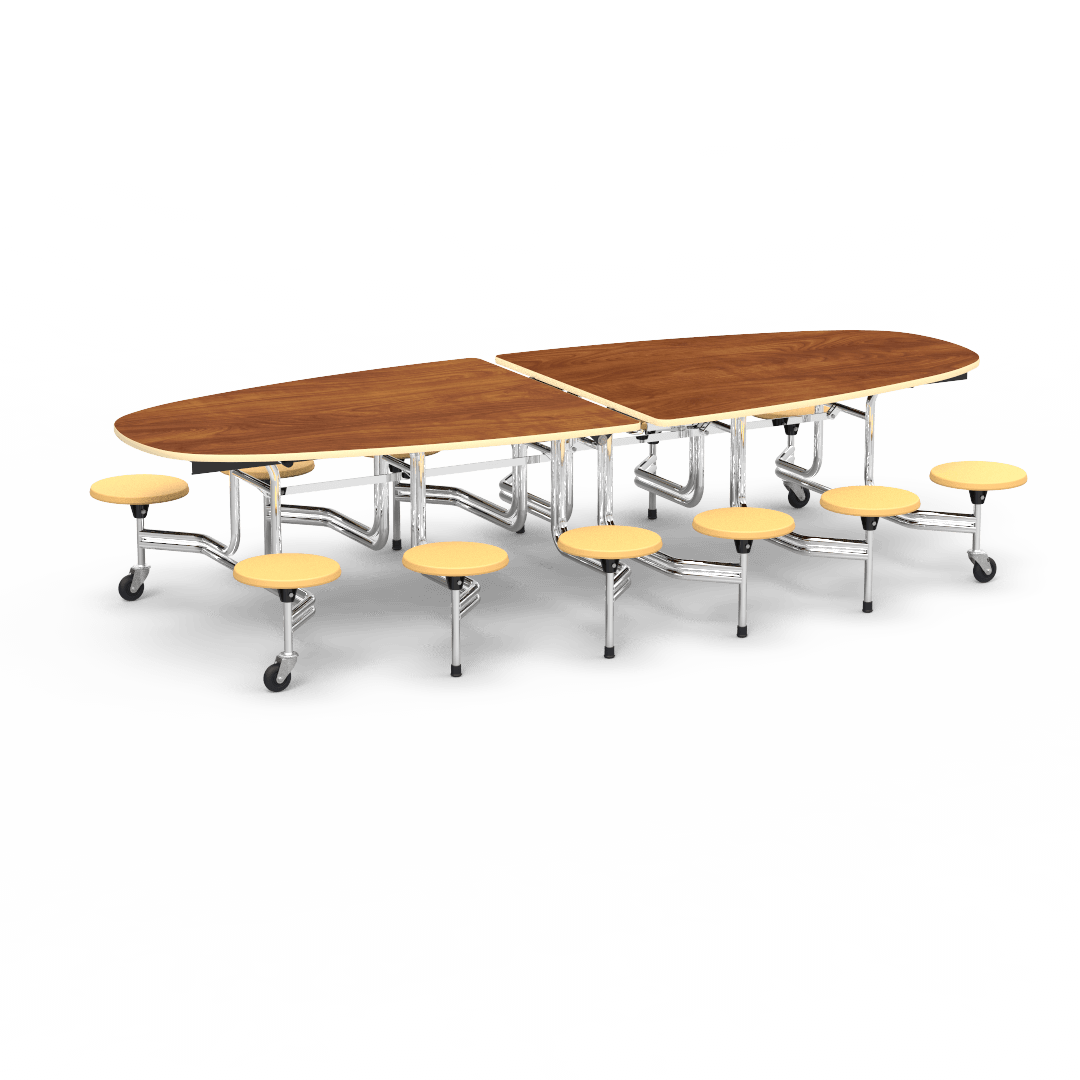 Virco MTS Series Ellipse Mobile Cafeteria Stool Table 45"W x 120"L x 29"H with 15" Seat Height - 12 Stools (MTSE15271012) - SchoolOutlet