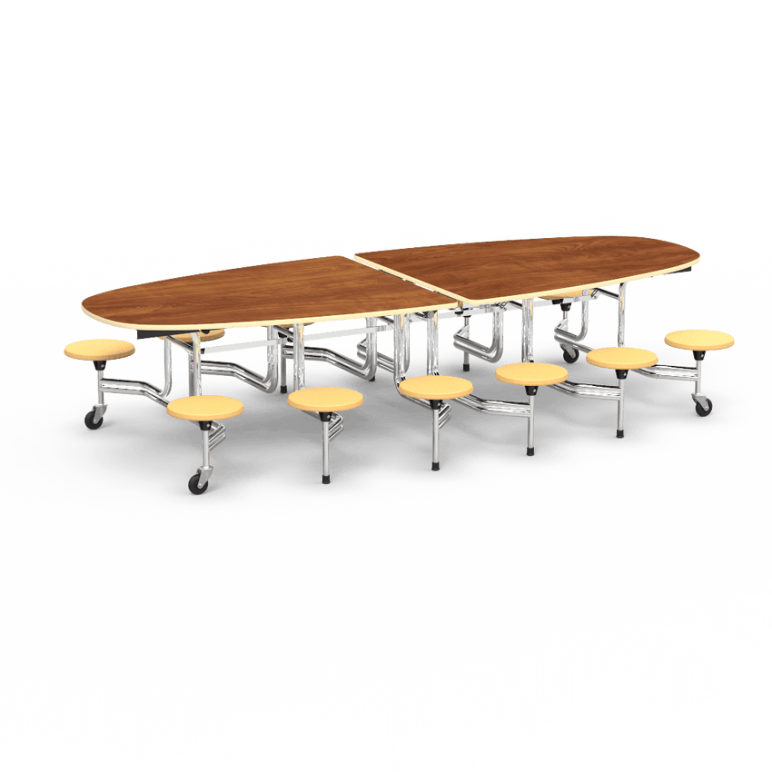Virco MTS Series Ellipse Mobile Cafeteria Stool Table 45"W x 120"L x 29"H with 15" Seat Height - 12 Stools (MTSE15271012) - SchoolOutlet