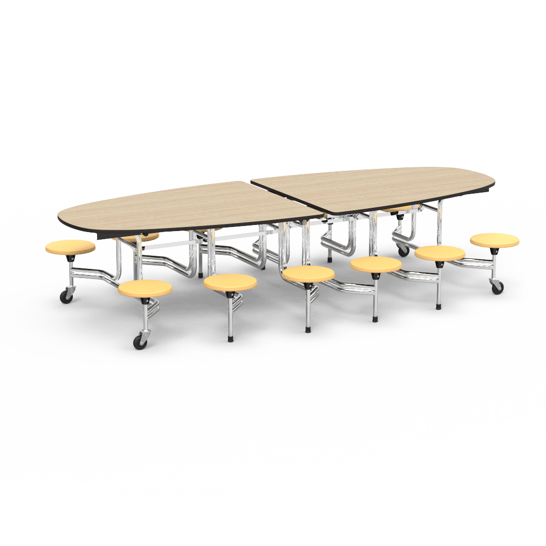 Virco MTS Series Ellipse Mobile Cafeteria Stool Table 45"W x 120"L x 29"H with 15" Seat Height - 12 Stools (MTSE15271012) - SchoolOutlet