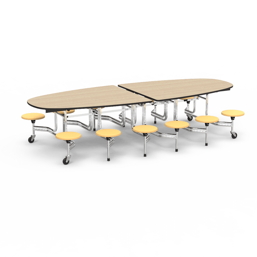 Virco MTS Series Ellipse Mobile Cafeteria Stool Table 45"W x 120"L x 29"H with 15" Seat Height - 12 Stools (MTSE15271012) - SchoolOutlet