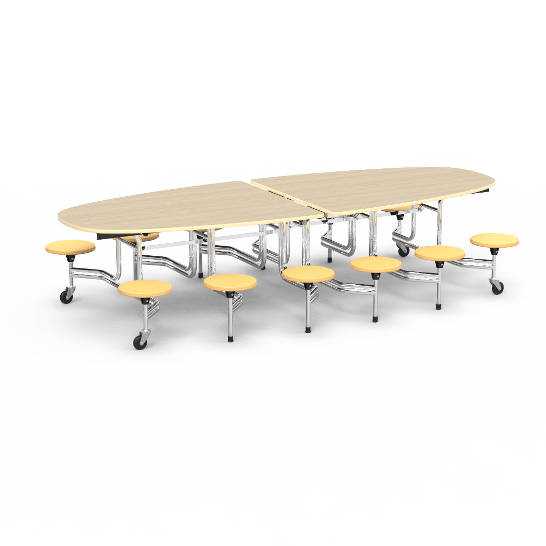 Virco MTS Series Ellipse Mobile Cafeteria Stool Table 45"W x 120"L x 29"H with 15" Seat Height - 12 Stools (MTSE15271012) - SchoolOutlet
