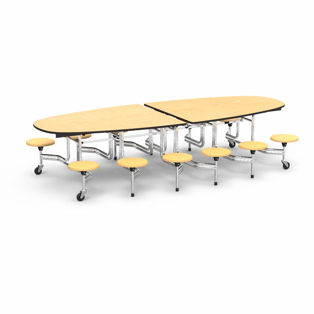 Virco MTS Series Ellipse Mobile Cafeteria Stool Table 45"W x 120"L x 29"H with 15" Seat Height - 12 Stools (MTSE15271012) - SchoolOutlet