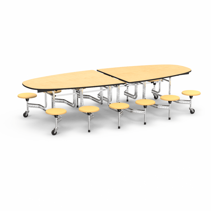 Virco MTS Series Ellipse Mobile Cafeteria Stool Table 45"W x 120"L x 29"H with 15" Seat Height - 12 Stools (MTSE15271012) - SchoolOutlet