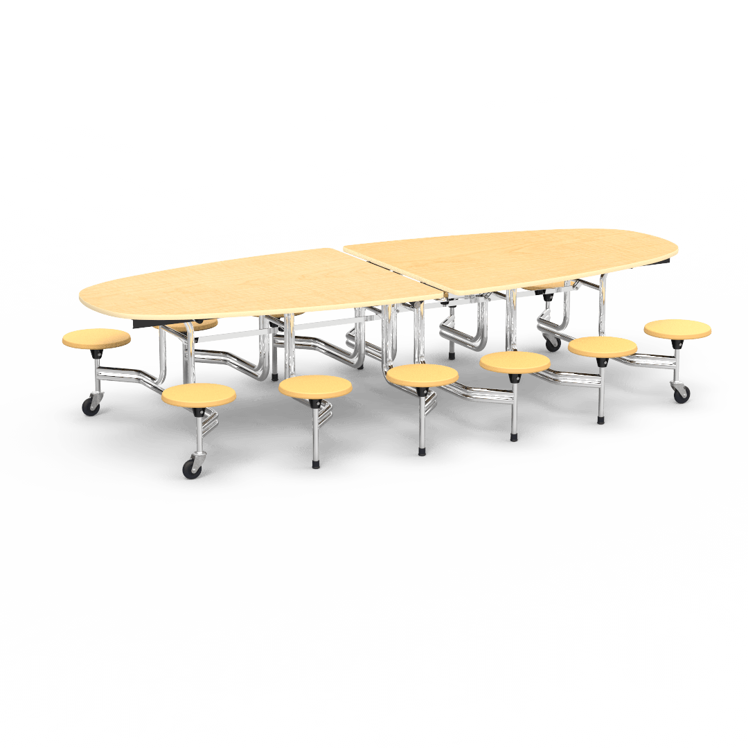 Virco MTS Series Ellipse Mobile Cafeteria Stool Table 45"W x 120"L x 29"H with 15" Seat Height - 12 Stools (MTSE15271012) - SchoolOutlet