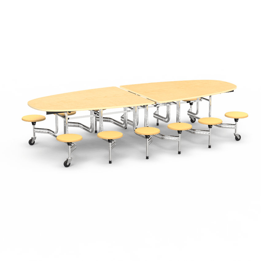Virco MTS Series Ellipse Mobile Cafeteria Stool Table 45"W x 120"L x 29"H with 15" Seat Height - 12 Stools (MTSE15271012) - SchoolOutlet