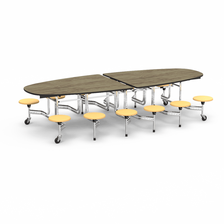 Virco MTS Series Ellipse Mobile Cafeteria Stool Table 45"W x 120"L x 29"H with 15" Seat Height - 12 Stools (MTSE15271012) - SchoolOutlet