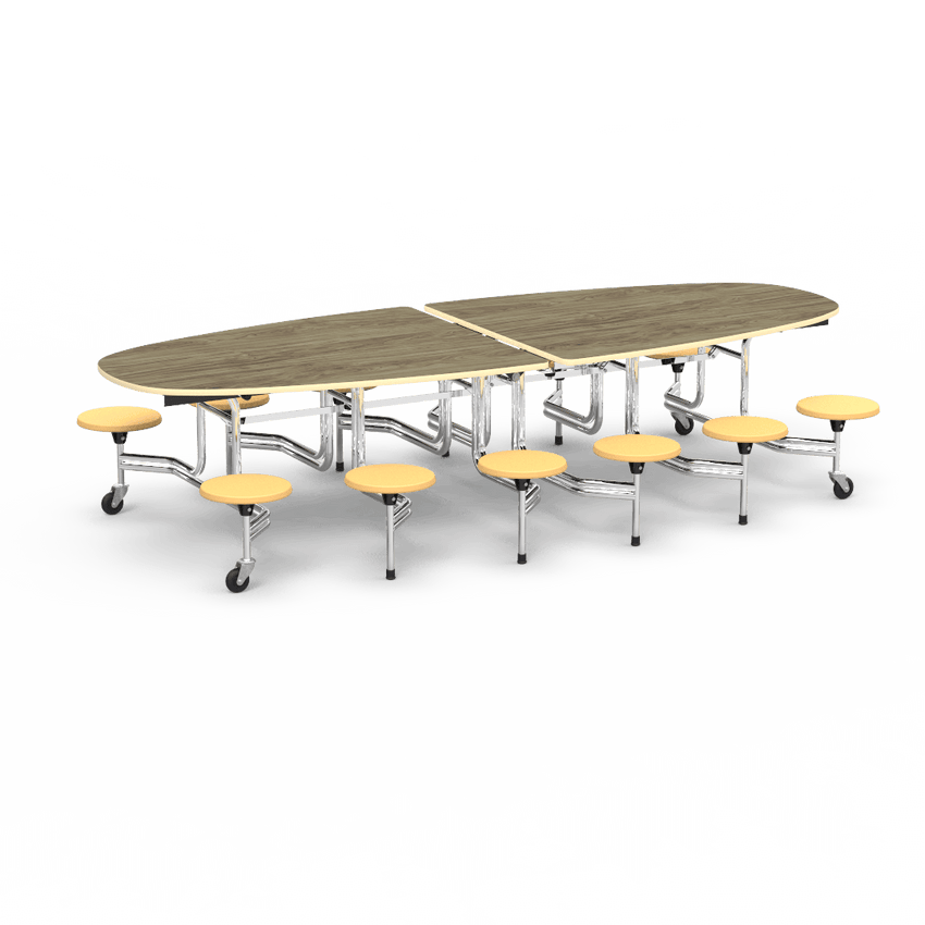 Virco MTS Series Ellipse Mobile Cafeteria Stool Table 45"W x 120"L x 29"H with 15" Seat Height - 12 Stools (MTSE15271012) - SchoolOutlet
