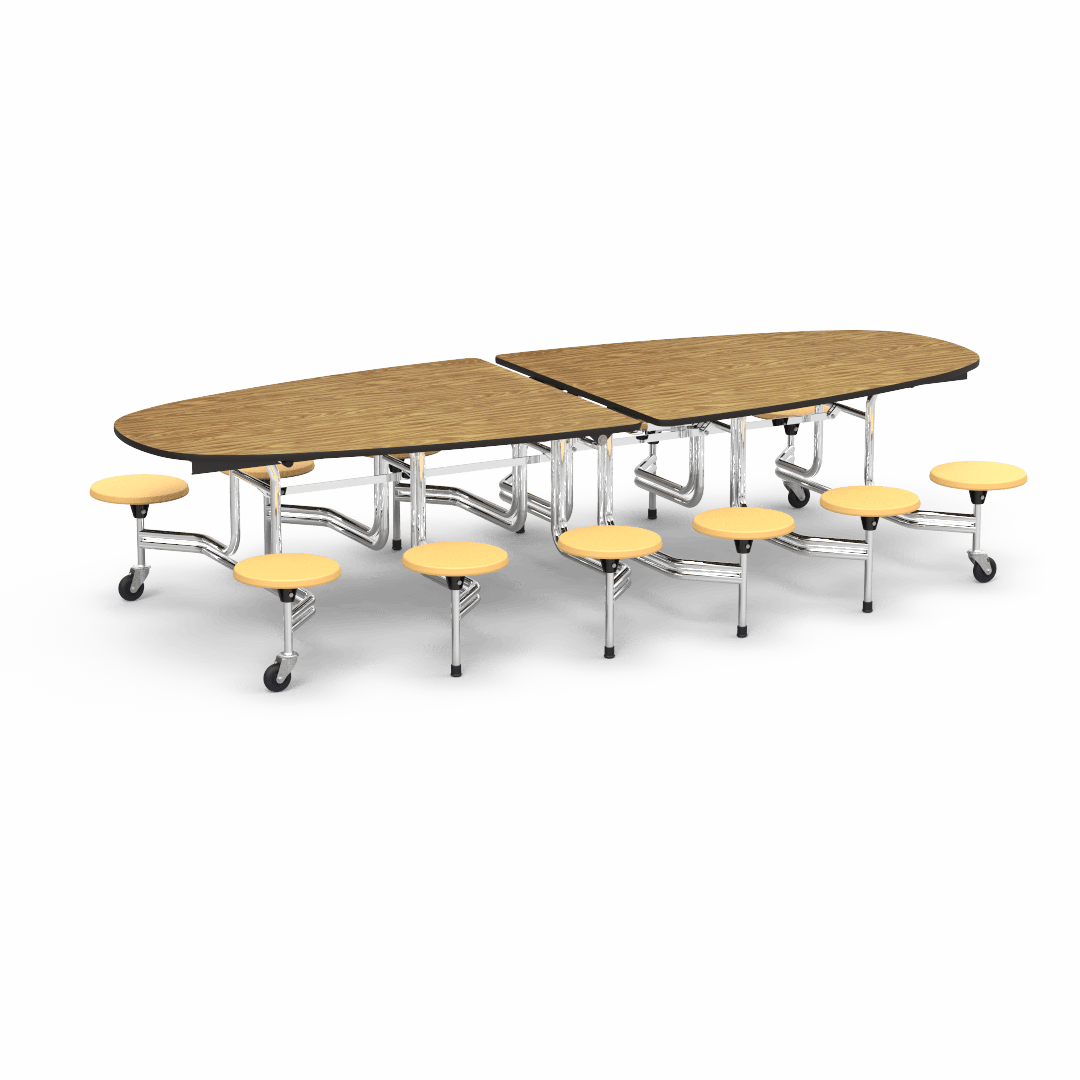 Virco MTS Series Ellipse Mobile Cafeteria Stool Table 45"W x 120"L x 29"H with 15" Seat Height - 12 Stools (MTSE15271012) - SchoolOutlet