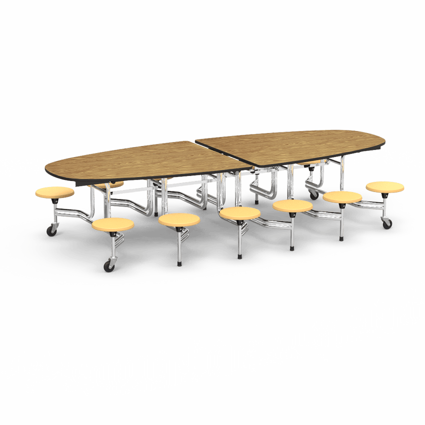 Virco MTS Series Ellipse Mobile Cafeteria Stool Table 45"W x 120"L x 29"H with 15" Seat Height - 12 Stools (MTSE15271012) - SchoolOutlet