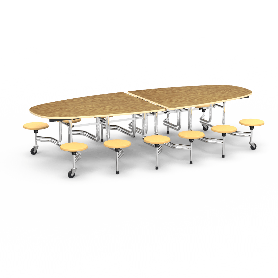 Virco MTS Series Ellipse Mobile Cafeteria Stool Table 45"W x 120"L x 29"H with 15" Seat Height - 12 Stools (MTSE15271012) - SchoolOutlet