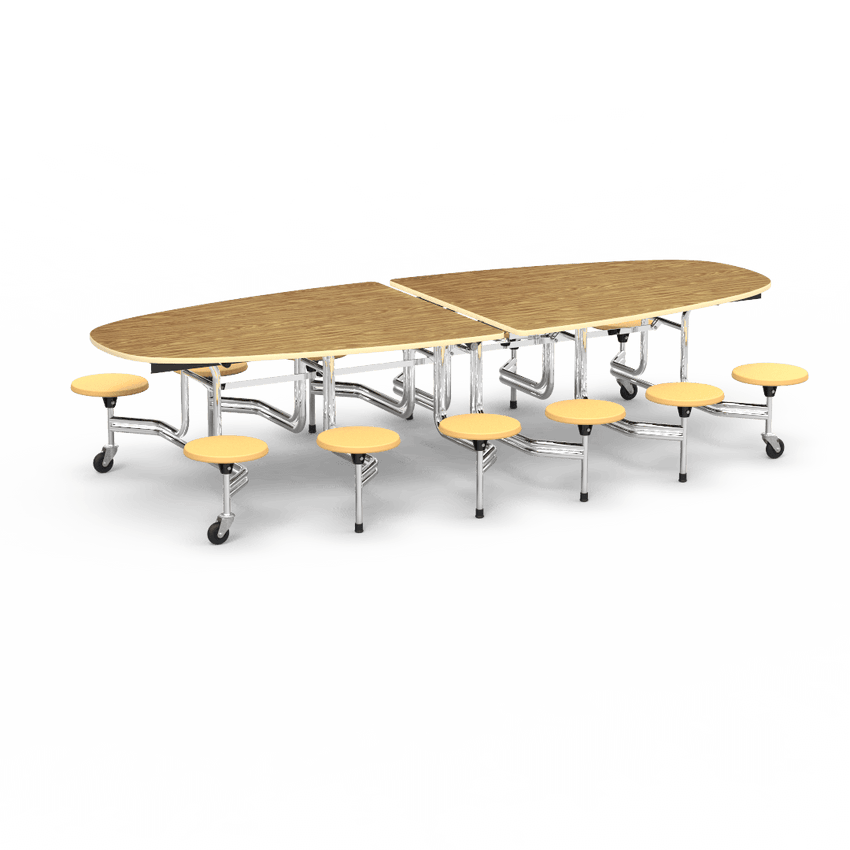 Virco MTS Series Ellipse Mobile Cafeteria Stool Table 45"W x 120"L x 29"H with 15" Seat Height - 12 Stools (MTSE15271012) - SchoolOutlet