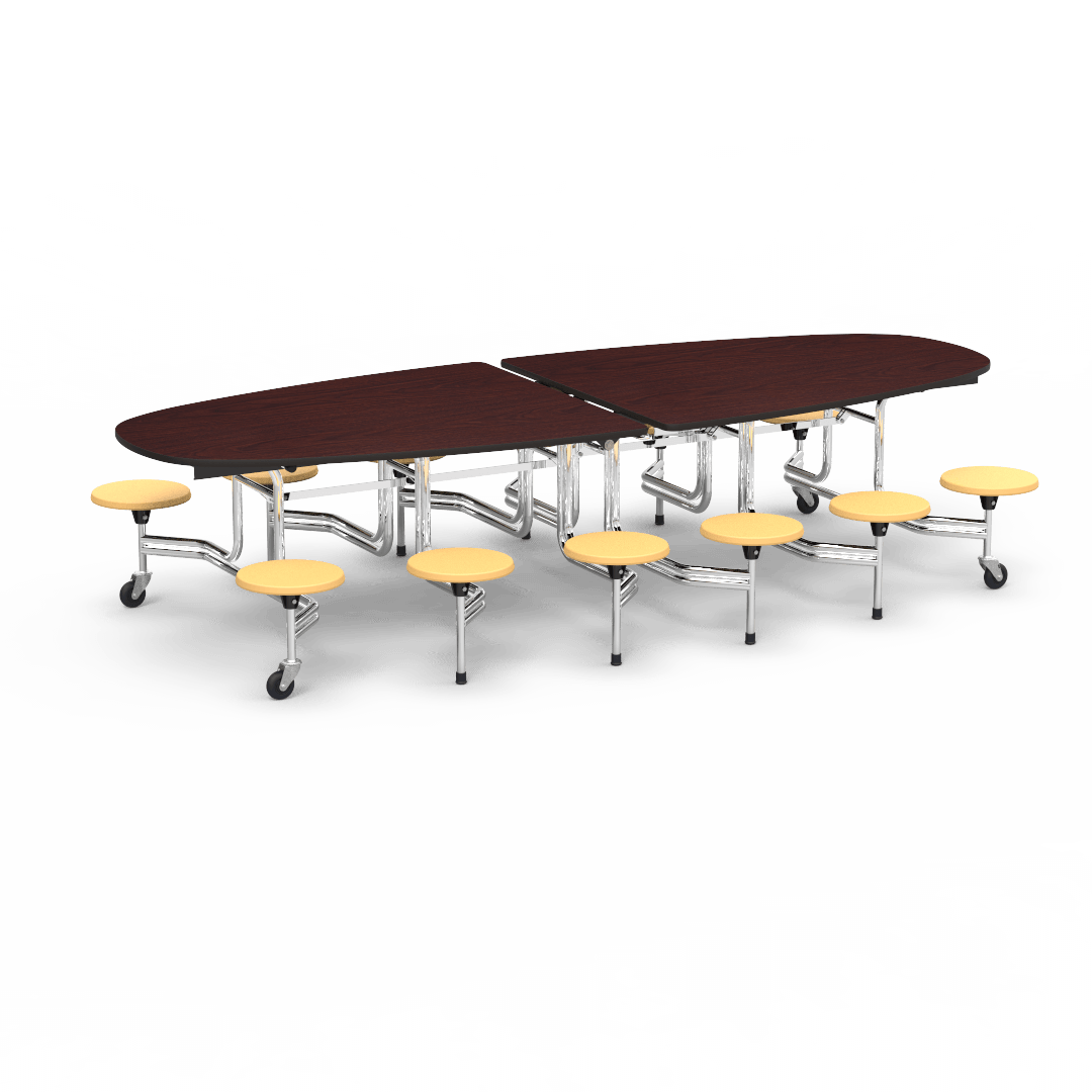 Virco MTS Series Ellipse Mobile Cafeteria Stool Table 45"W x 120"L x 29"H with 15" Seat Height - 12 Stools (MTSE15271012) - SchoolOutlet