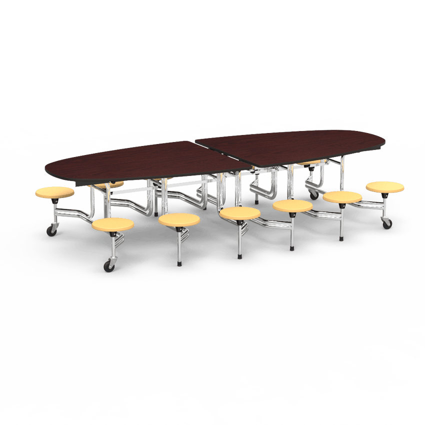 Virco MTS Series Ellipse Mobile Cafeteria Stool Table 45"W x 120"L x 29"H with 15" Seat Height - 12 Stools (MTSE15271012) - SchoolOutlet