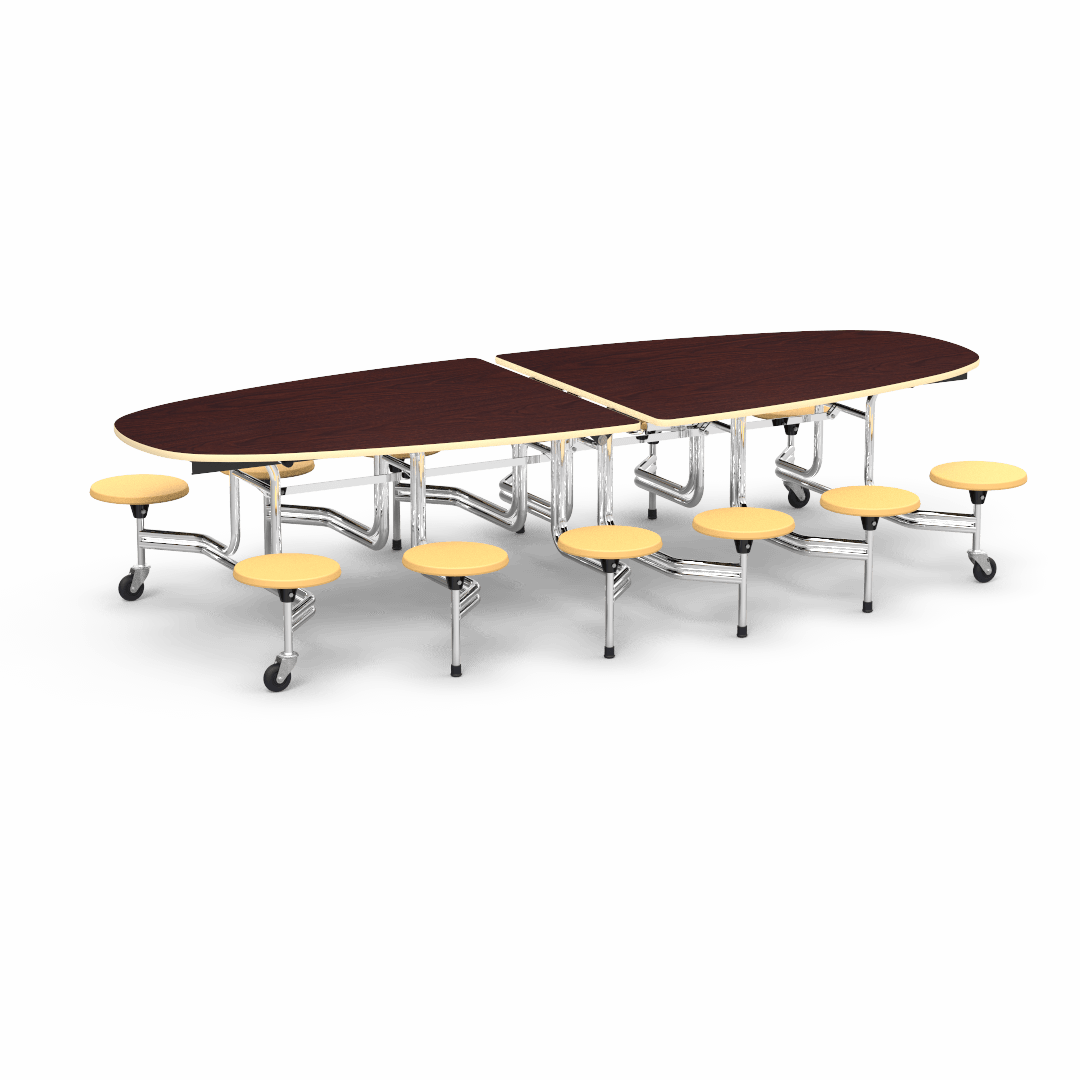 Virco MTS Series Ellipse Mobile Cafeteria Stool Table 45"W x 120"L x 29"H with 15" Seat Height - 12 Stools (MTSE15271012) - SchoolOutlet