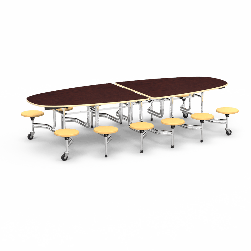 Virco MTS Series Ellipse Mobile Cafeteria Stool Table 45"W x 120"L x 29"H with 15" Seat Height - 12 Stools (MTSE15271012) - SchoolOutlet
