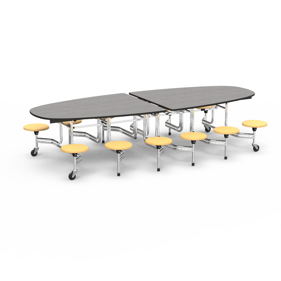 Virco MTS Series Ellipse Mobile Cafeteria Stool Table 45"W x 120"L x 29"H with 15" Seat Height - 12 Stools (MTSE15271012) - SchoolOutlet
